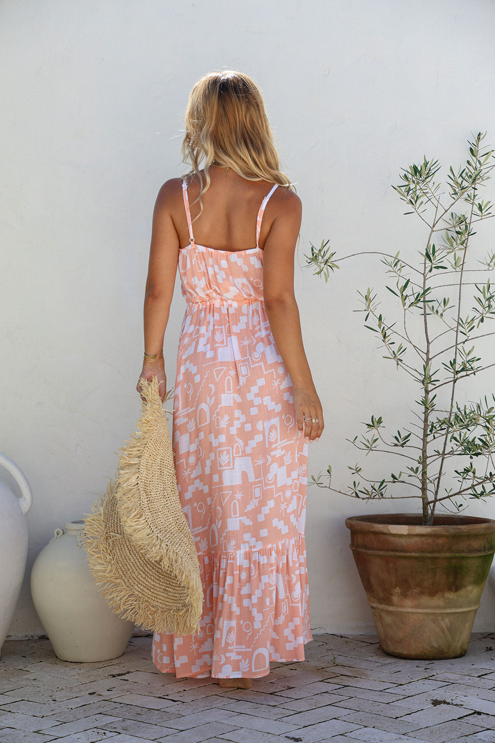Morocco Ruffle Maxi Dress - Peach