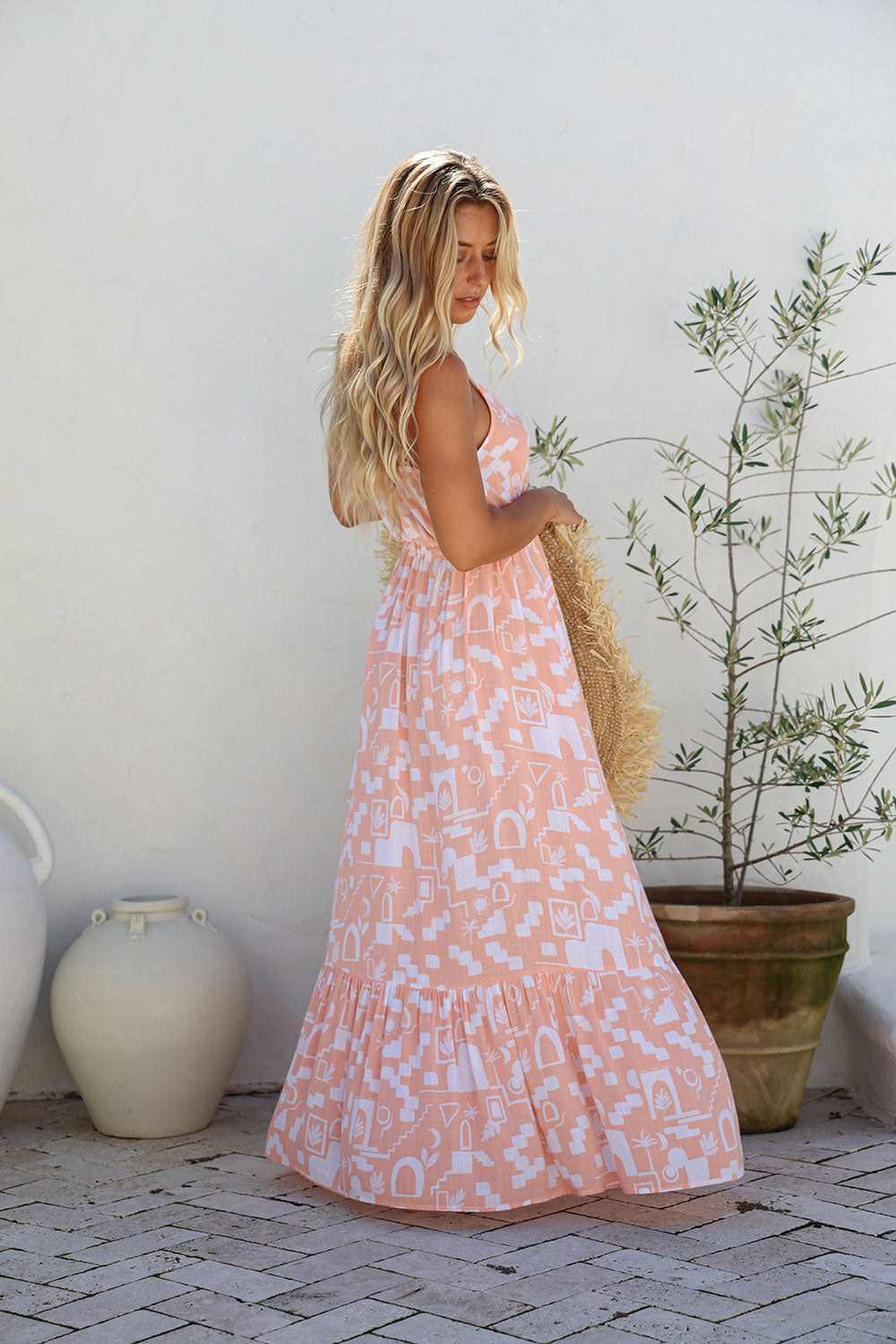 Morocco Ruffle Maxi Dress - Peach