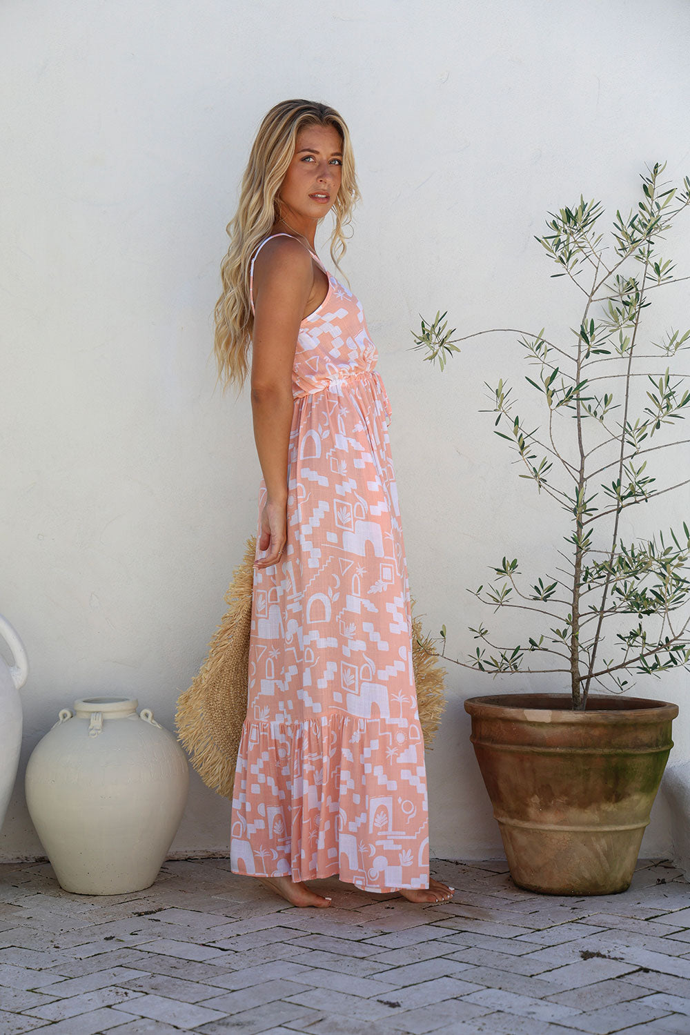 Morocco Ruffle Maxi Dress - Peach